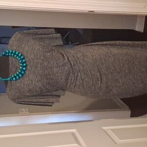 Chaps Elegant Gray Ruched Sheath Dress with Dolman Sleeveschaps